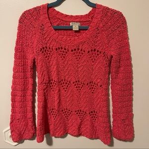 Lucky Brand Bright Coral Colored Loose Knit Crewneck Cotton Sweater